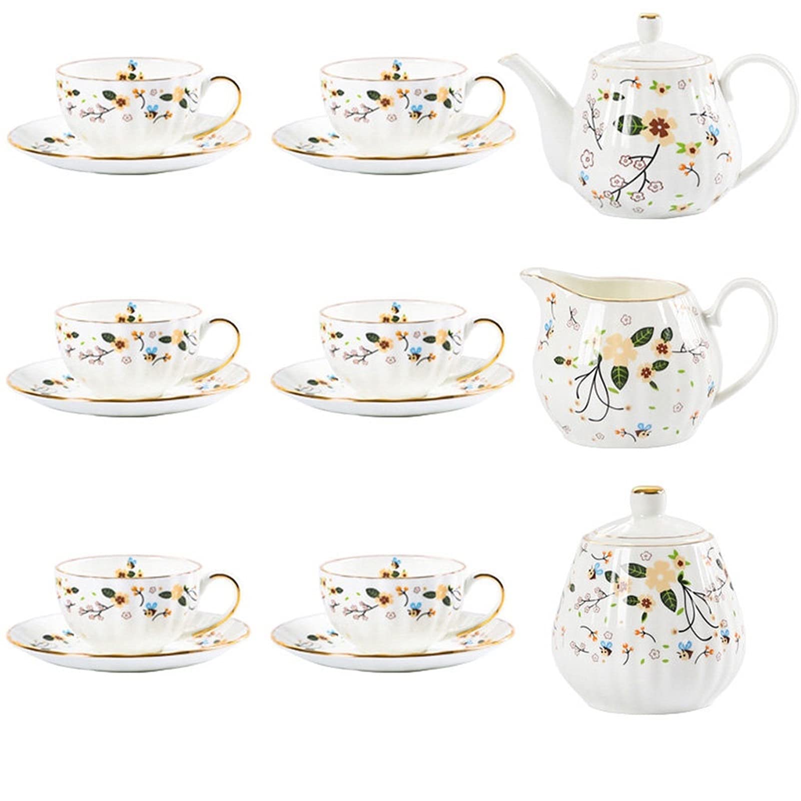 Tazze da caffè Serie di tazza di caffè in ceramica Serie, 6 tazze e piattini, caffettiera, zuccheria, Brocca di latte (senza cucchiaino e caffettiera) Phnom Penh Pener Pomeriggio Tè in Pomeriggio Set