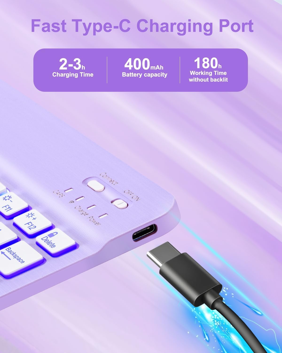 Case with Keyboard Mouse for iPad A16 11th 10th Generation 11/10.9 inch,Rainbow Backlit Detachable Keypad Rotatable Magnetic Cover with Pencil Holder for iPad 11 2025 10 Gen 2022 Purple - Image 3