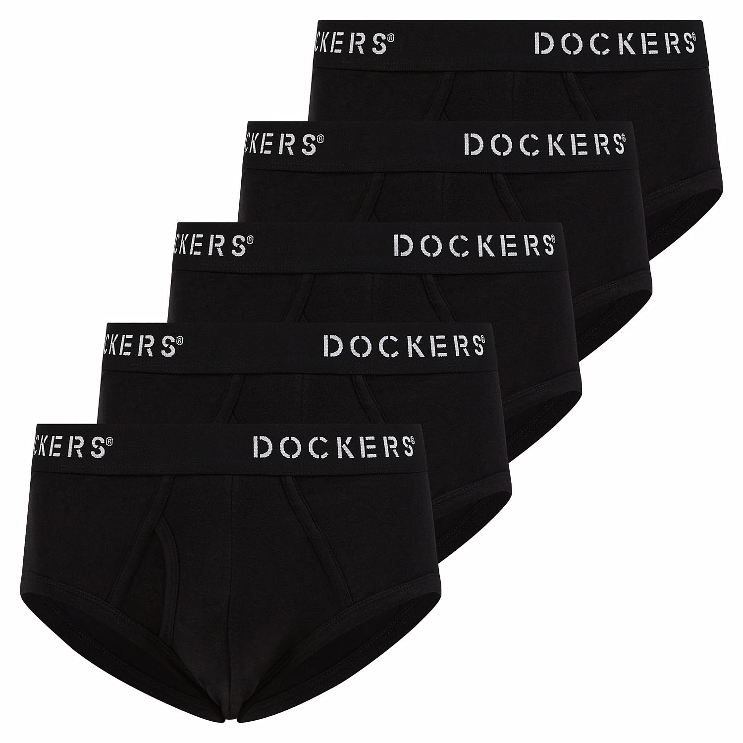 DOCKERS Mens Underwear Briefs 100% Cotton Tag-Free Bikini Brief for Men Pack of 5 All Black