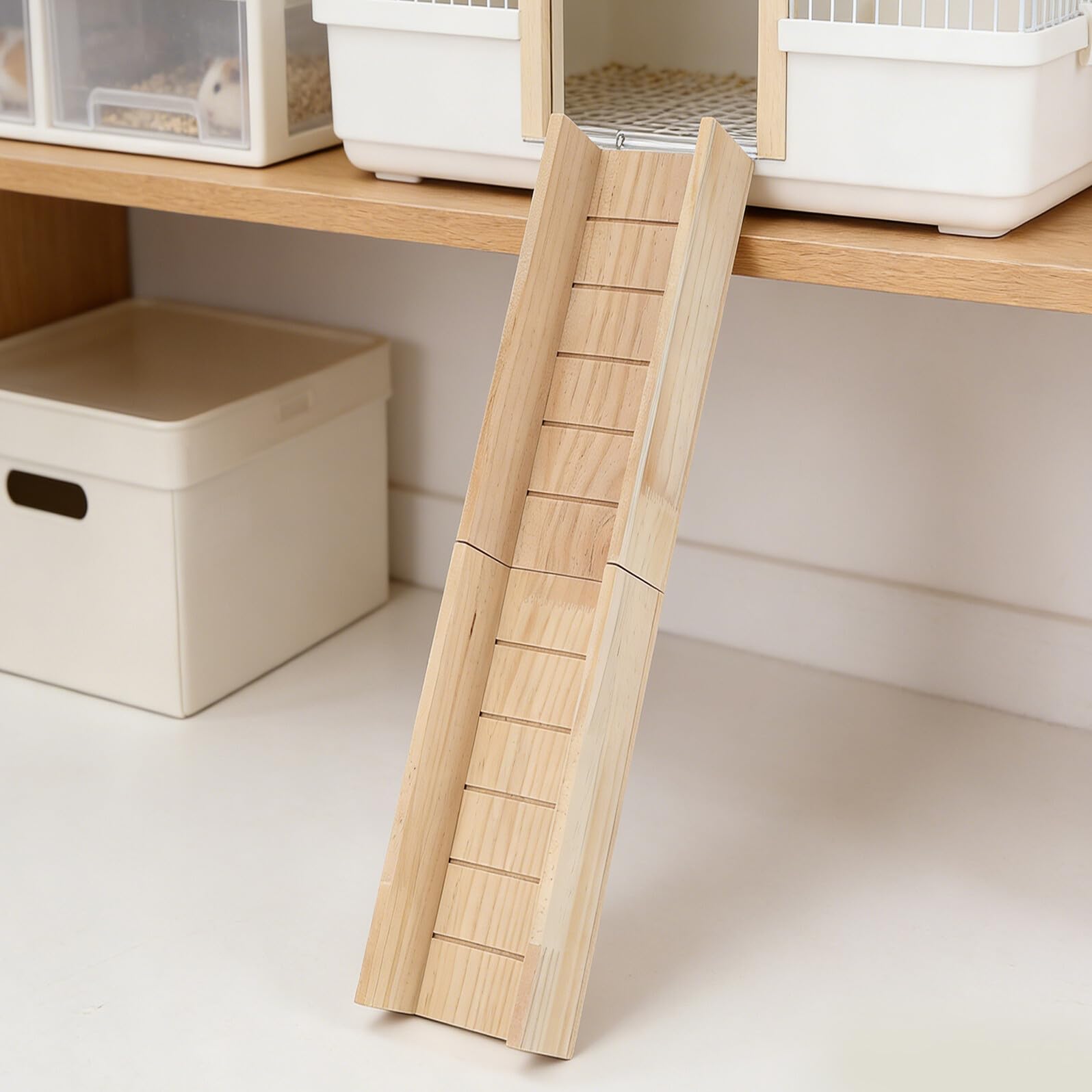 Alasum Faltbare Holzrutsche für Meerschweinchen und Hamster Khaki Farbe Fördert Aktiven Lebensstil für Hamster Spielplatz und Kleintier Gehege