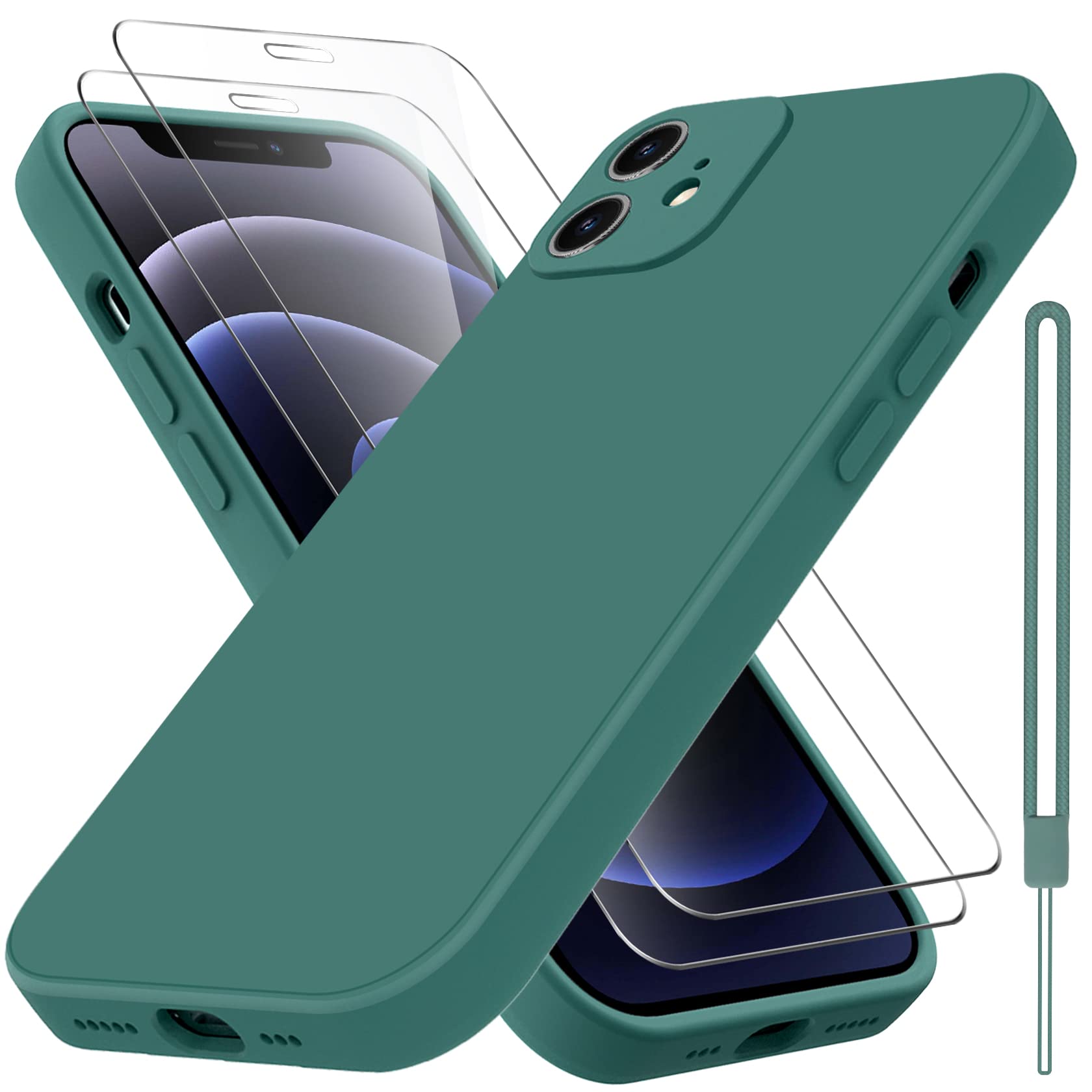 ivencase Designed for iPhone 12 Case 6.1 inch with 2 Pack Screen Protector, Silky and Soft Liquid Silicone Full Body Protection Shockproof Phone case for iPhone 12, Green