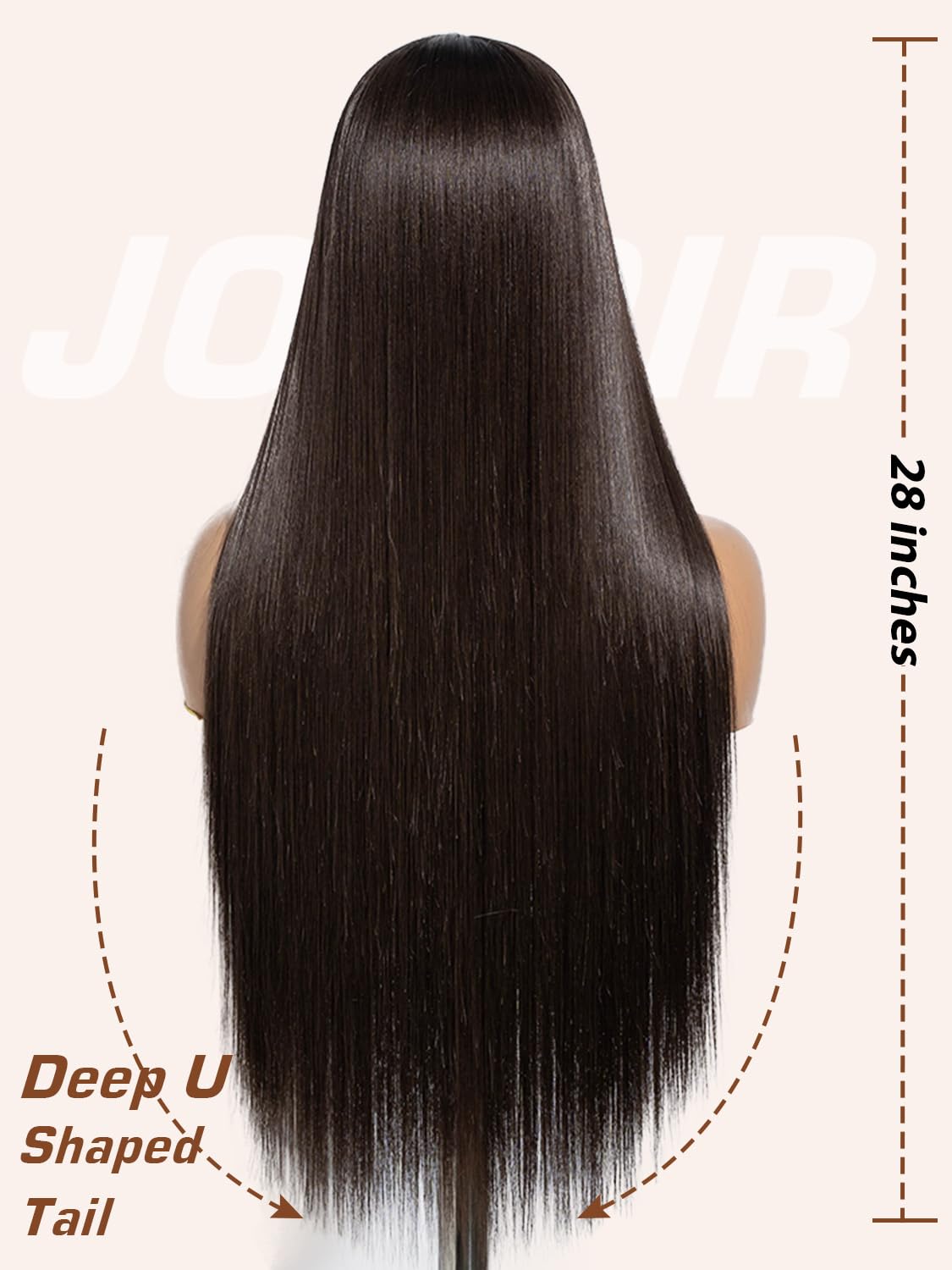 Joedir Long Straight Brown Wig Synthetic Lace Front Wigs with Baby Hair T Part lace Frontal Wigs for Women Long Silk Straight Natural Wig Heat Resistant Fiber 28 Inches - Image 4