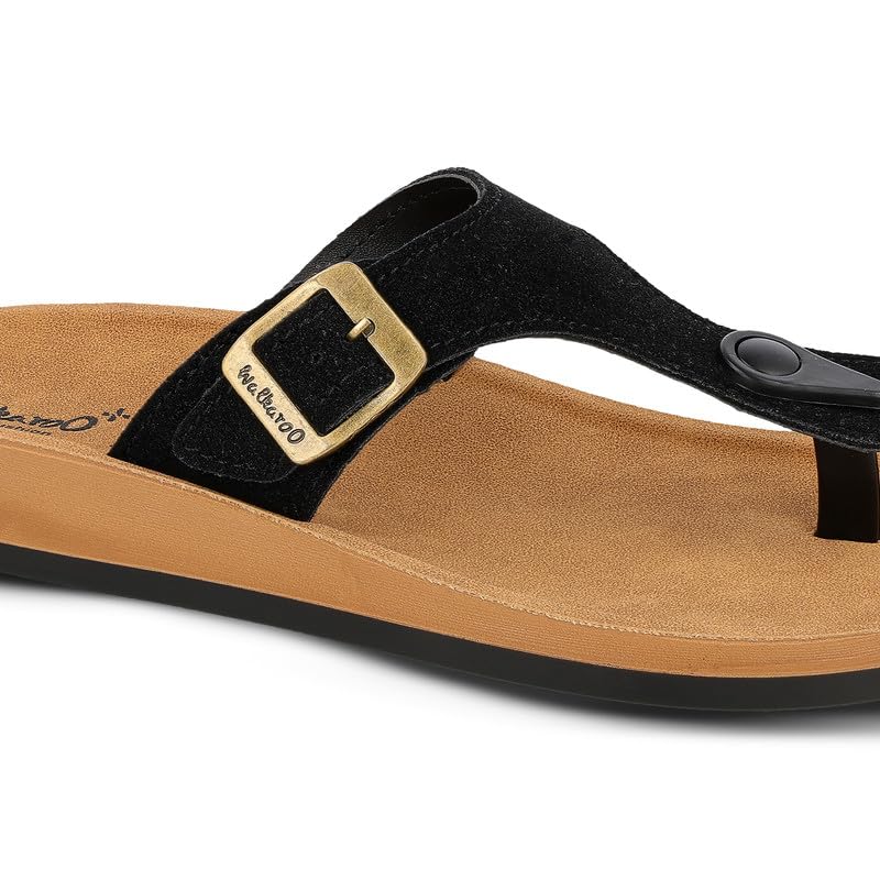 Image of WALKAROO Women'S Textured T-Strap Sandals|Soft Cushioned Footbed, Lightweight Platform PU Sole, Anti-Skid Outsole|Casual Flats,Stylish,Fashion,Travel & comfortable Sandals|WE2349