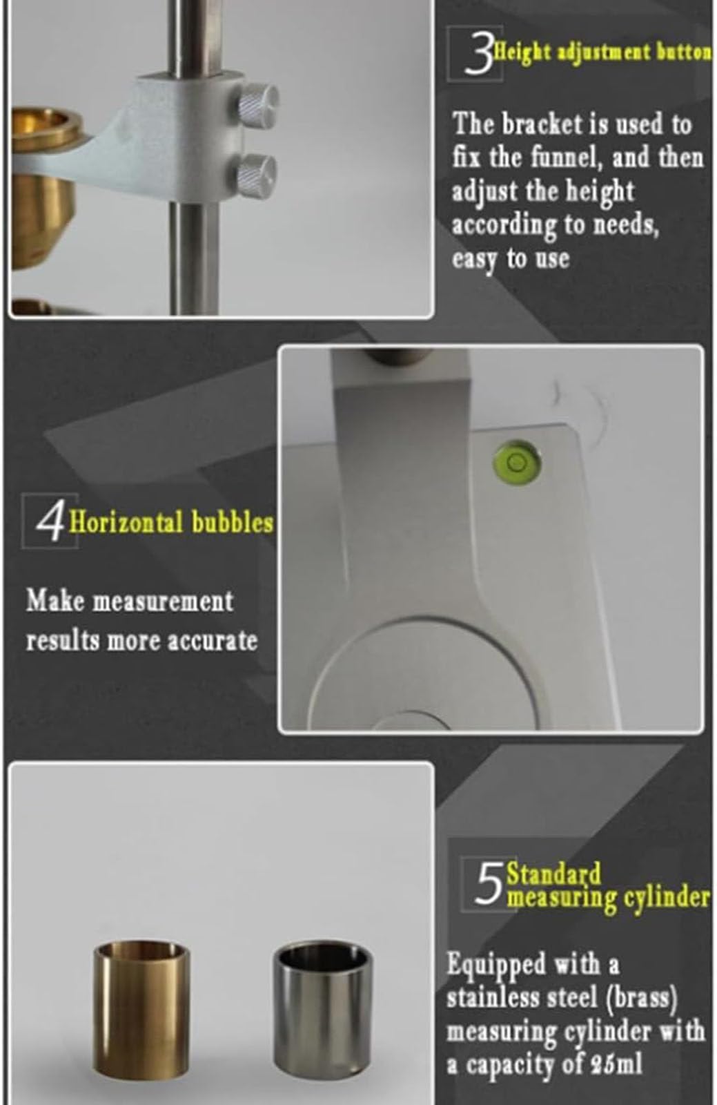 This Powder Bulk Density Tester, Stainless Steel Loose Density Volumeter for Natural Accumulation Testing, Lab Equipment