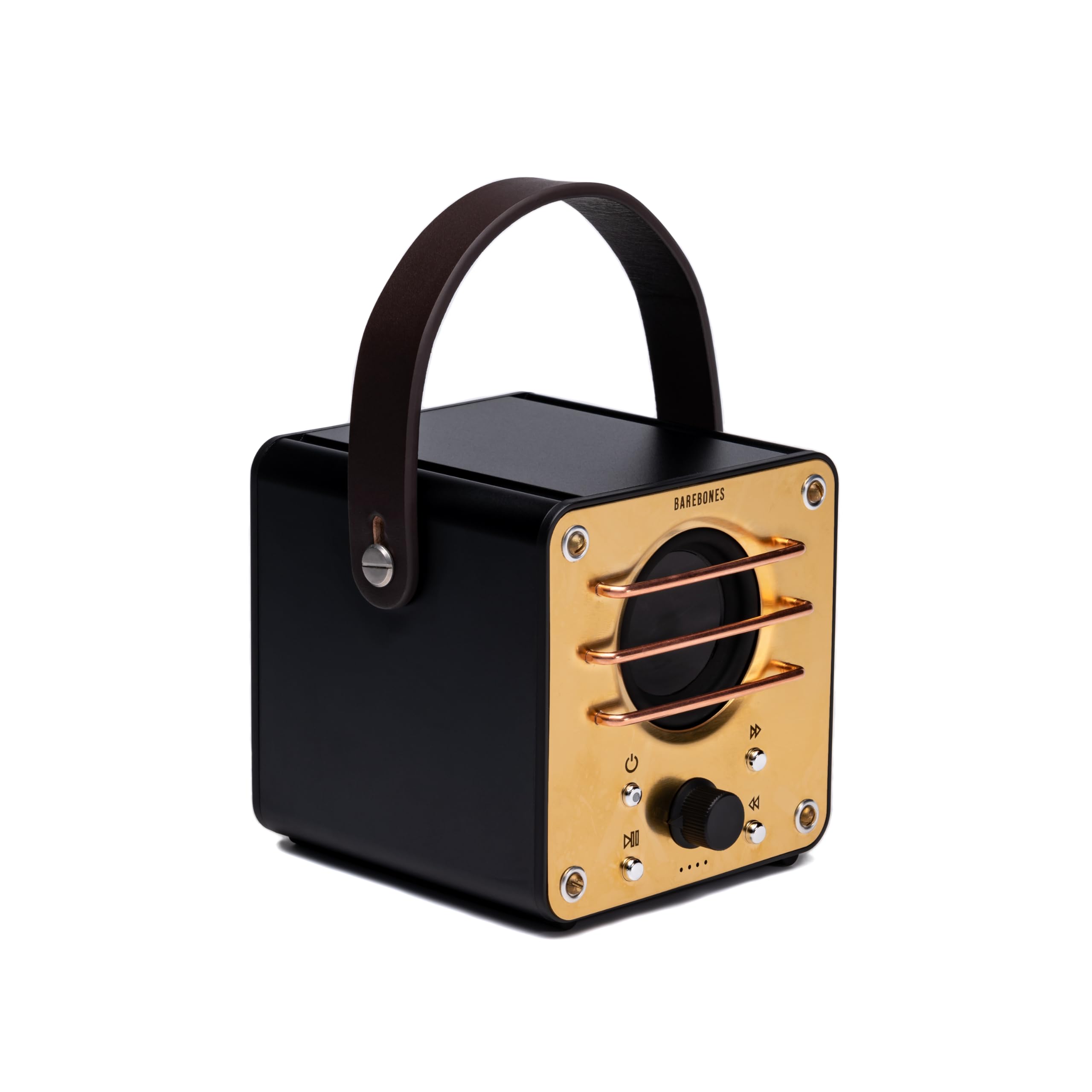 Barebones Block Tower Speaker – Vintage Brass & Copper Wireless Bluetooth Speaker with 20+ Hour Battery Life, Leather Strap for Portability – Ideal for Outdoor Adventures and Home Use