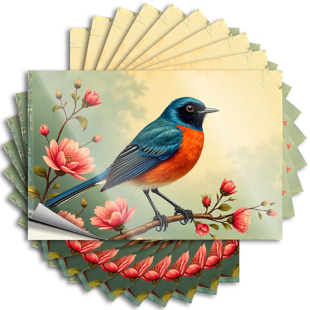 Front Yard Decor Hard Tattoo - A Colorful Bird Perches On A Branch Adorned with Vibrant Pink Flowers. Personalized Durable Sticker Easy Apply for Mold Decor(12X18CM)