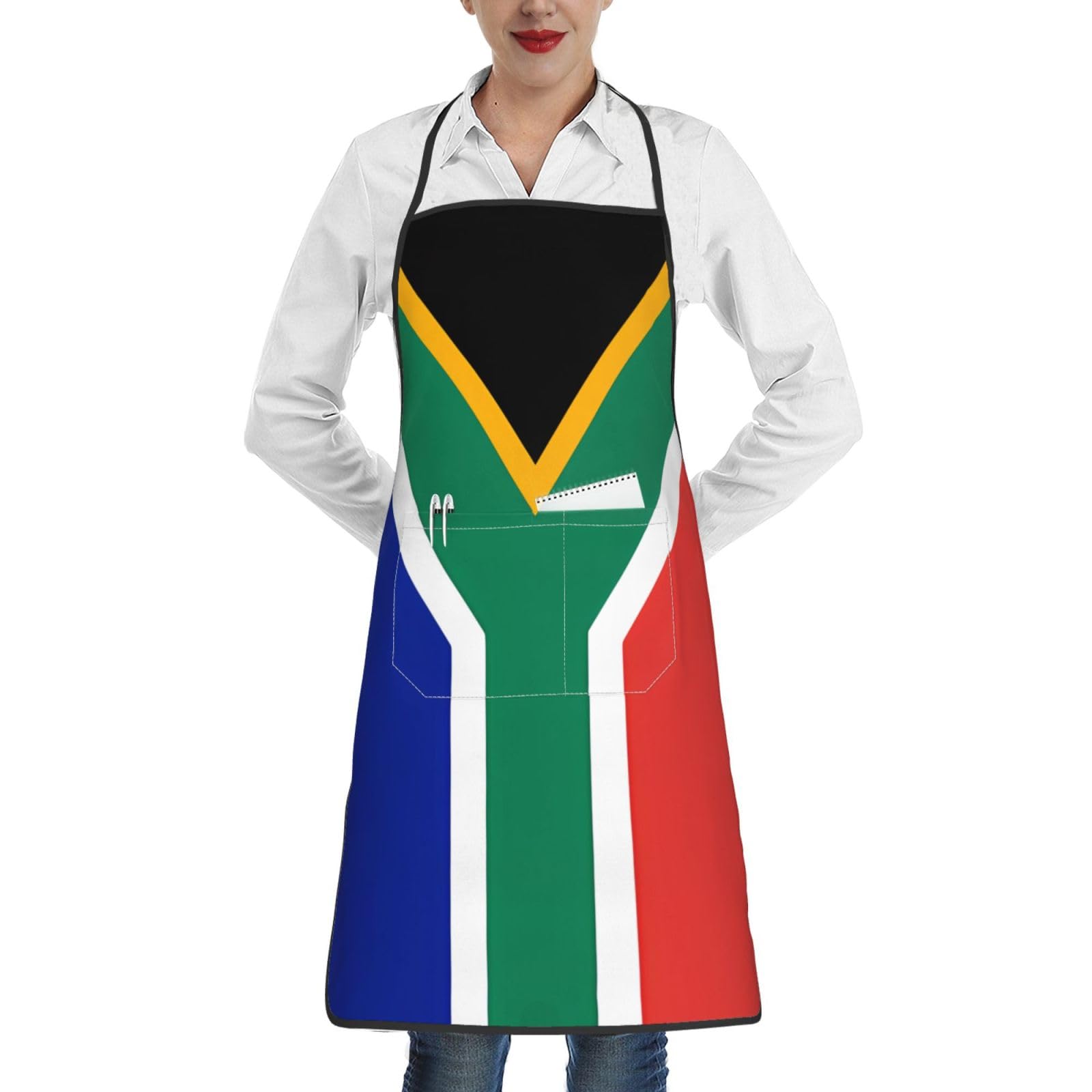 kastiong South Africa flag Print Cooking Apron with Pocket - Adjustable, Water-Resistant Polyester Bib Apron Kitchen for and Home Use, White, One Size, White, One Size