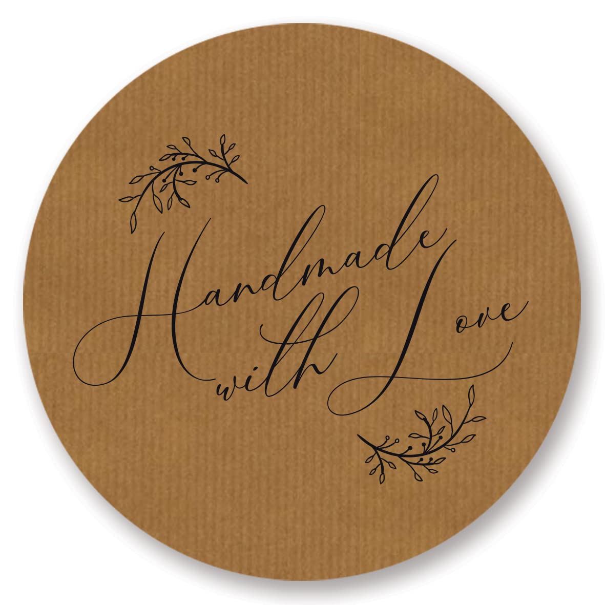 Floral 'Handmade with Love' Stickers/Labels for Crafters, Bakeries and Small Businesses (37mm (35 per Sheet), Non-Personalised, Brown)