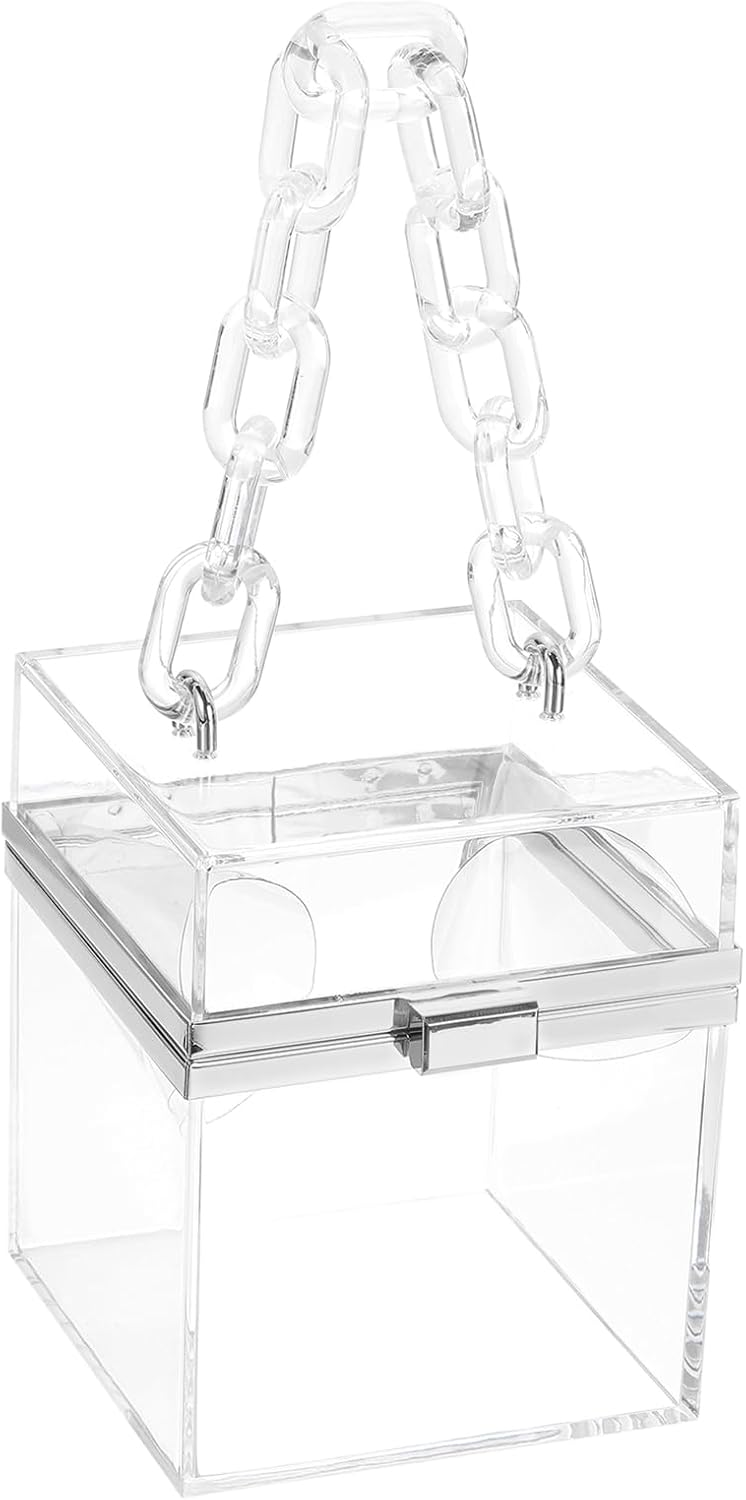 uxcell Women Acrylic Clear Clutch Purses Square Evening Handbag Box Purse for Wedding Prom Party, Transparent/Silver