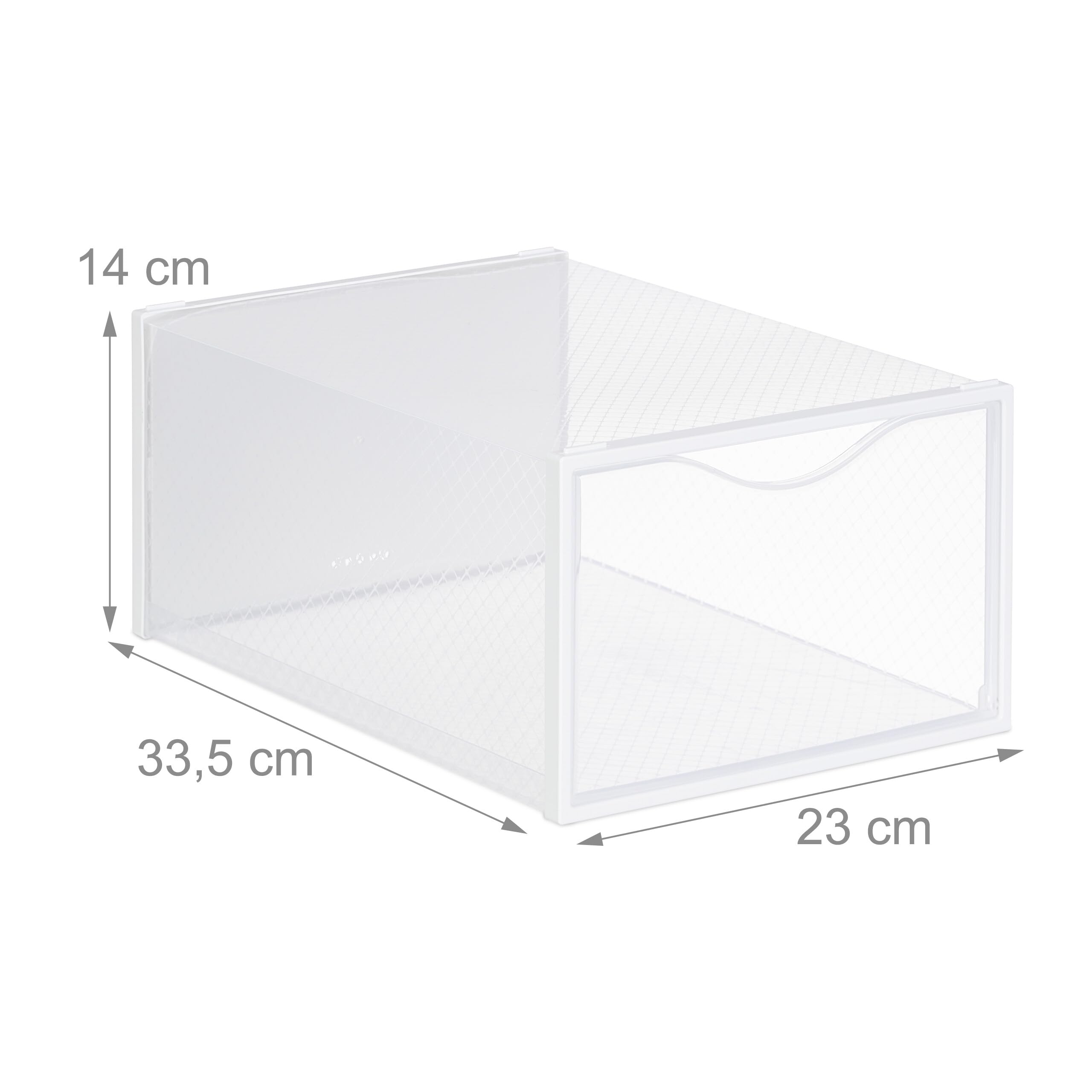 Relaxdays Pack 12 Cajas Zapatos Apilables, Calzado hasta Talle 45, Orificios de Ventilacón, Plástico, Transparente