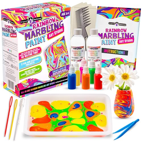 Original Stationery Rainbow Marbling Paint Art Kit for Kids 6-12 Craft Set to Make Marbling Ink Art