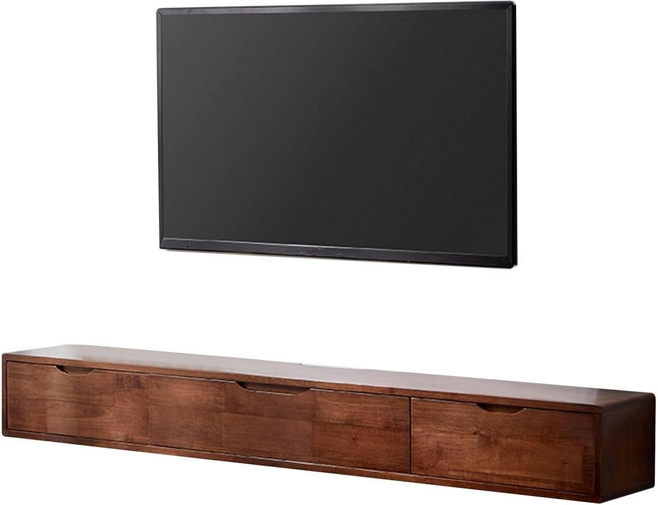 Étagère De Rangement Salon en Bois Massif Meuble TV Flottant pour Soirée Cinéma