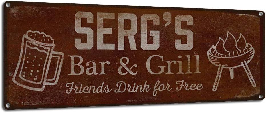 Gonzalez's Bar and Grill Friends Drink for Free, 5.75 x 15.5 Inch Aluminum Sign, Personalized Barbecue Bar Accessories and Wall Decorations, USA Made, Rustic BBQ Decor, Vintage Distressed Look