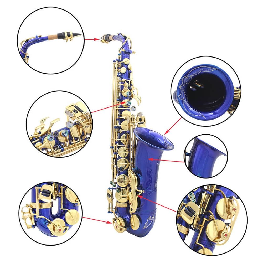 Sassofono contralto Eb Sassofono contralto in ottone for principianti e studenti, kit completo for sax mi bemolle con custodia for sax, kit di pulizia e cura (Color : Blue)
