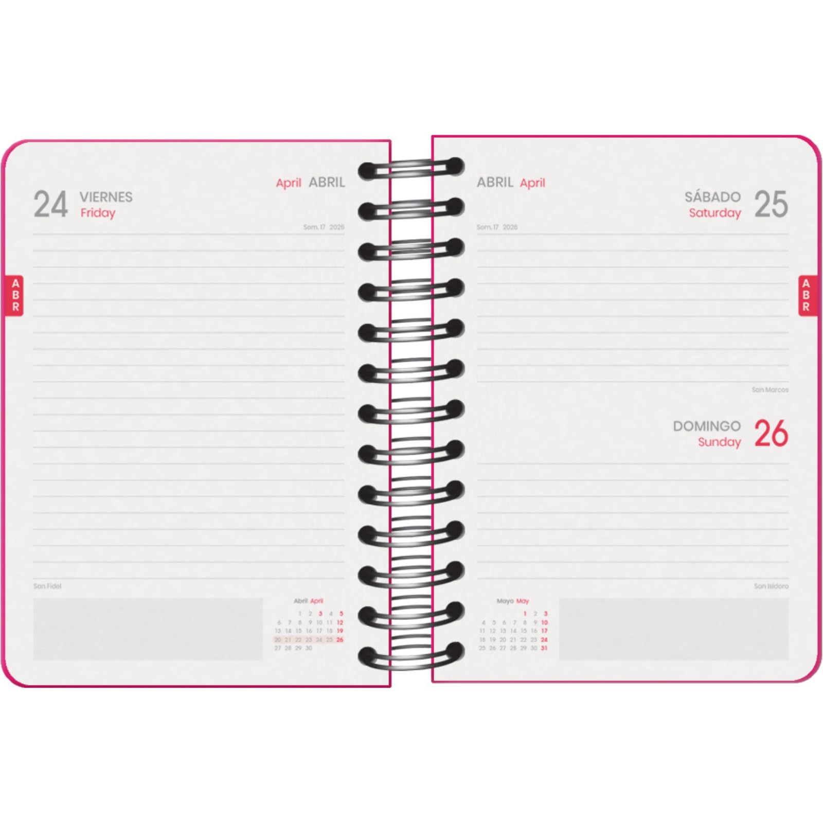 Dohe, School Planner 2025 2026, Day per Page, A6 Size (12x17 cm), Spanish and English, Double Spiral Binding and Elastic Band - Image 2