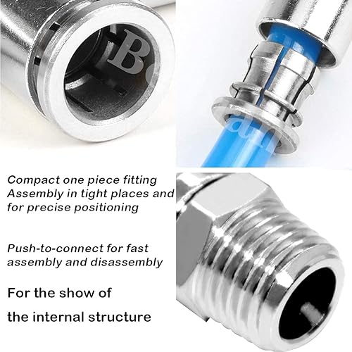 Vista 4 de Beduan Push to Connect Tube Fitting Union Tee, cobre niquelado tubo de 3/8" OD x 1/4" NPT rosca macho en forma de unión adaptador adaptador