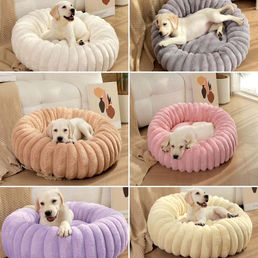 80cm/31.5in Panier Chien/Chat Donut,Lit Ronde en Forme de Beignet,Canapé | Lits pour Animaux Lavable,Coussin Chien Orthopedique,Base antidérapante,Tissu Peluche Doux,Kaki