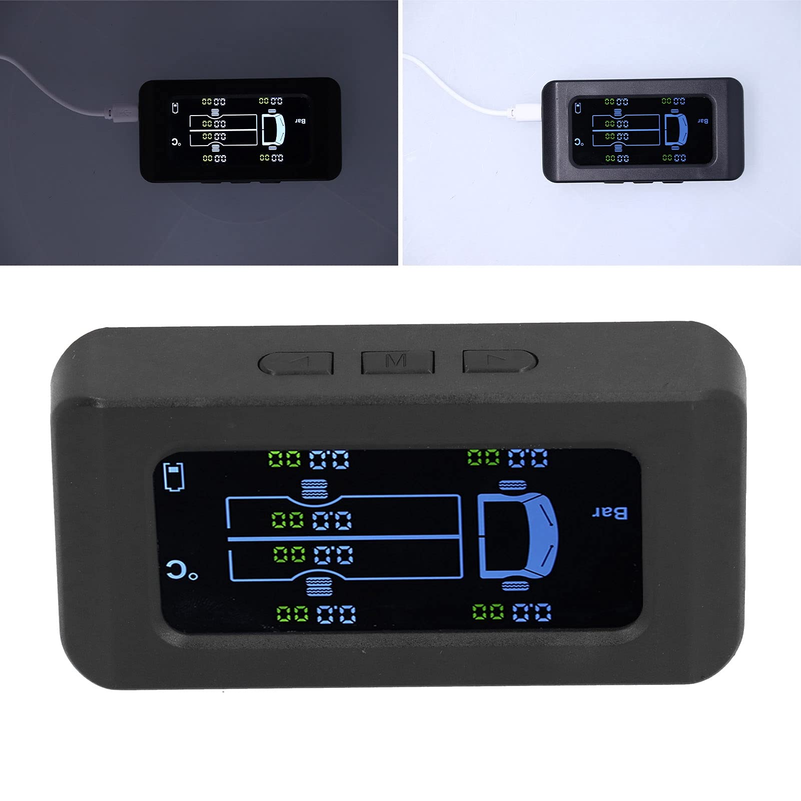 EVGATSAUTO Allarme Pressione Pneumatici, Monitor Universale della Pressione dei Pneumatici Ricarica USB Solare 0-8,5 Bar 122PSI Truck TPMS con 6 Sensori Esterni