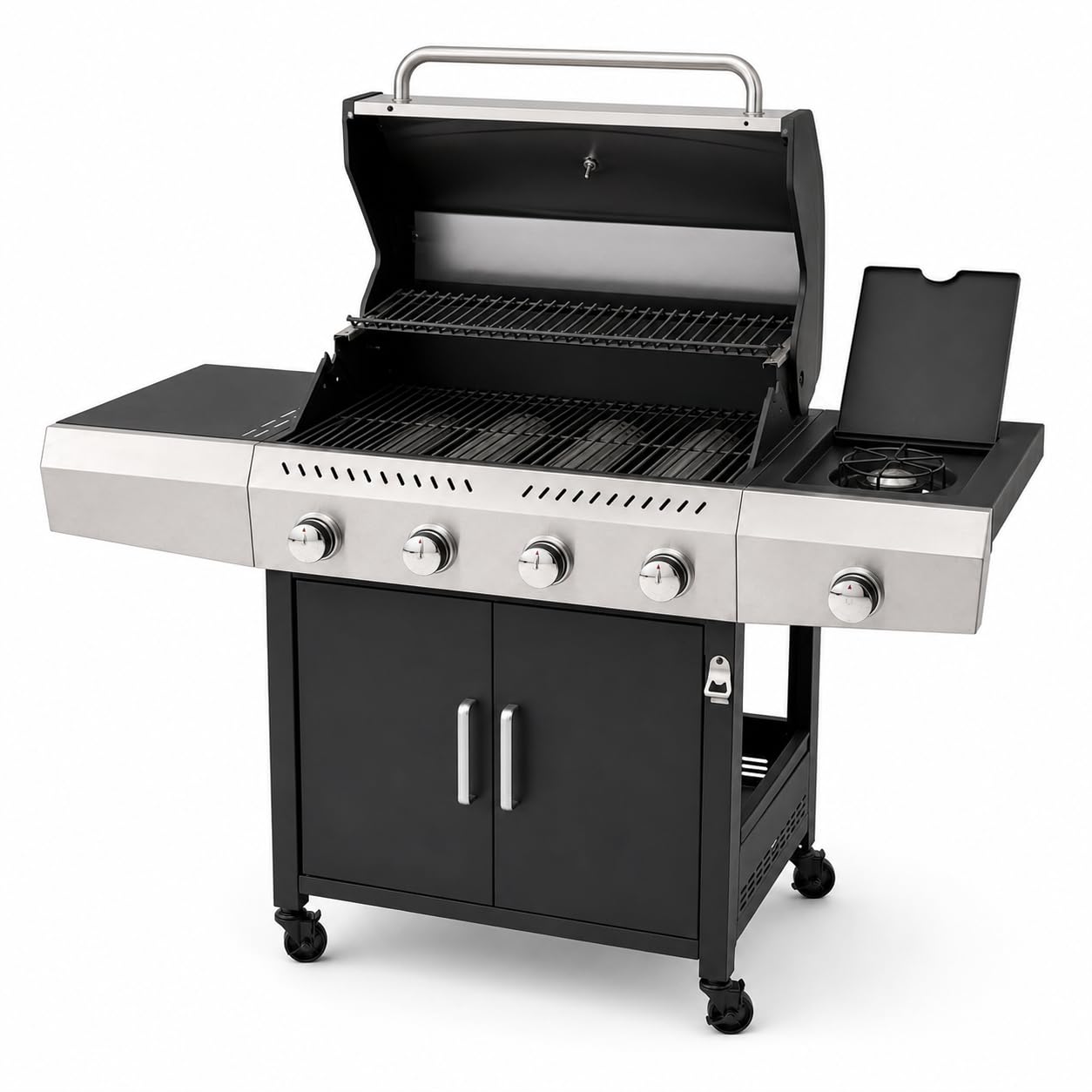 Barbecue a Gas Professionale XXL 16 kW 5 Bruciatori Acciaio Inox 304 137x50x120 cm Nero