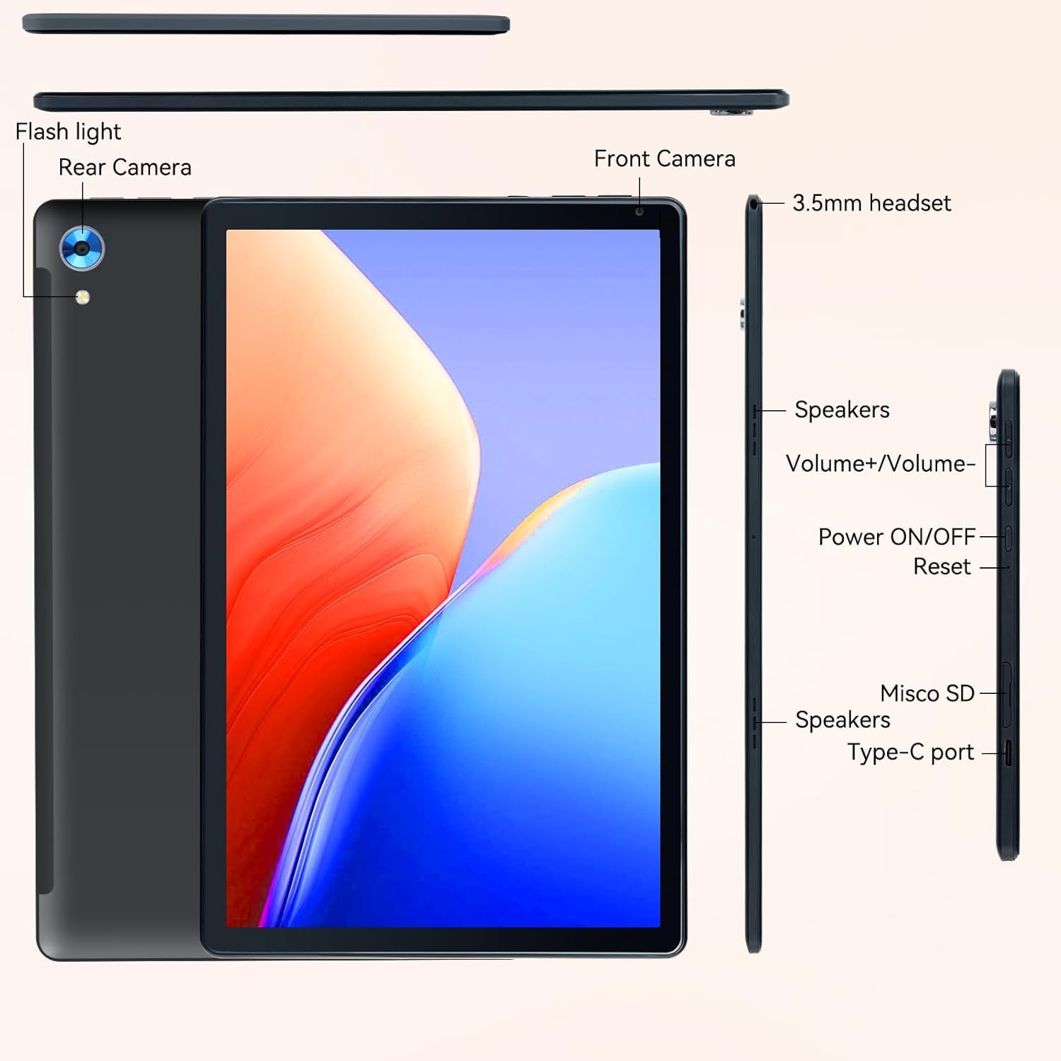 2026 Latest Tablet,10.1" Android 15 Tablet with Octa-core Processor 24GB RAM 128GB ROM HD IPS Touchscreen, Wi-Fi 6, BT 5.0, Dual Camera, Android Tablets — view 8