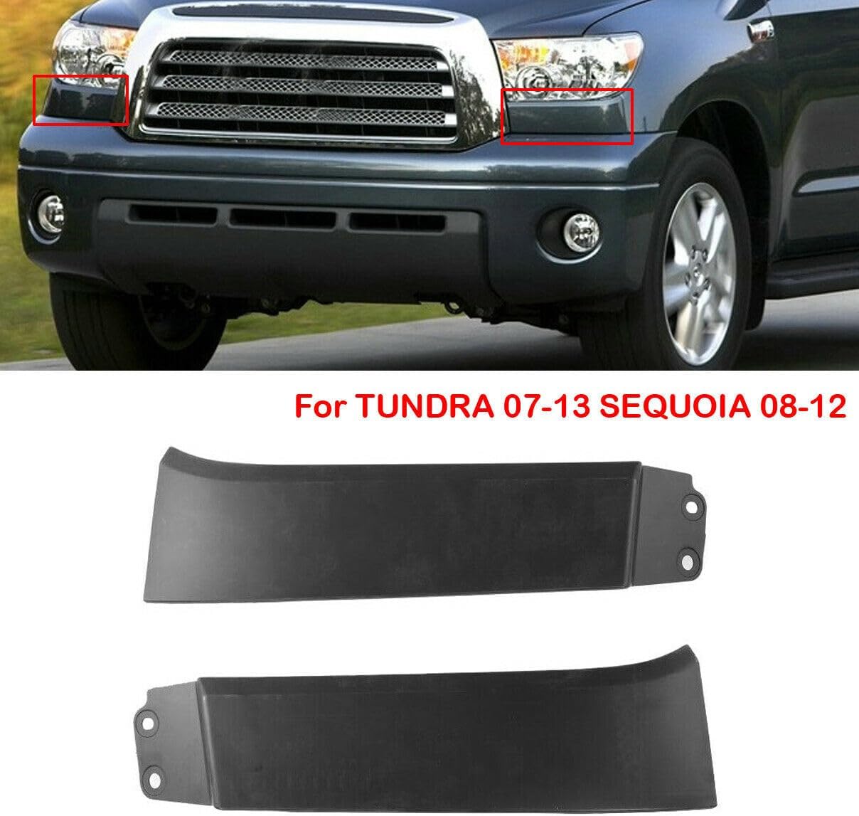 1Pair Left+Right Front Bumper Grille Headlight Filler Trim Panels for 2007-2013 Toyota Tundra, for 2008-2012 Toyota Sequoia