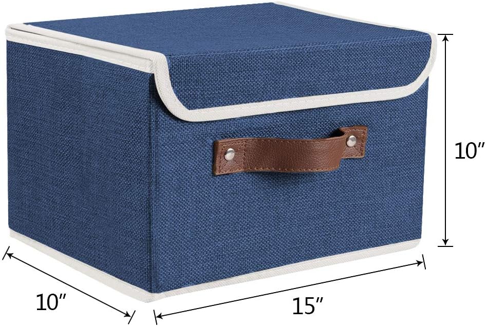 Lucky Monet Storage Bins Boxes with Lids 2 Pack Decorative Storage Boxes Collapsible Fabric Storage Basket Containers Lidded Storage Cube for Organizing Closet Home Office, 15"x 10"x 10" (Blue)