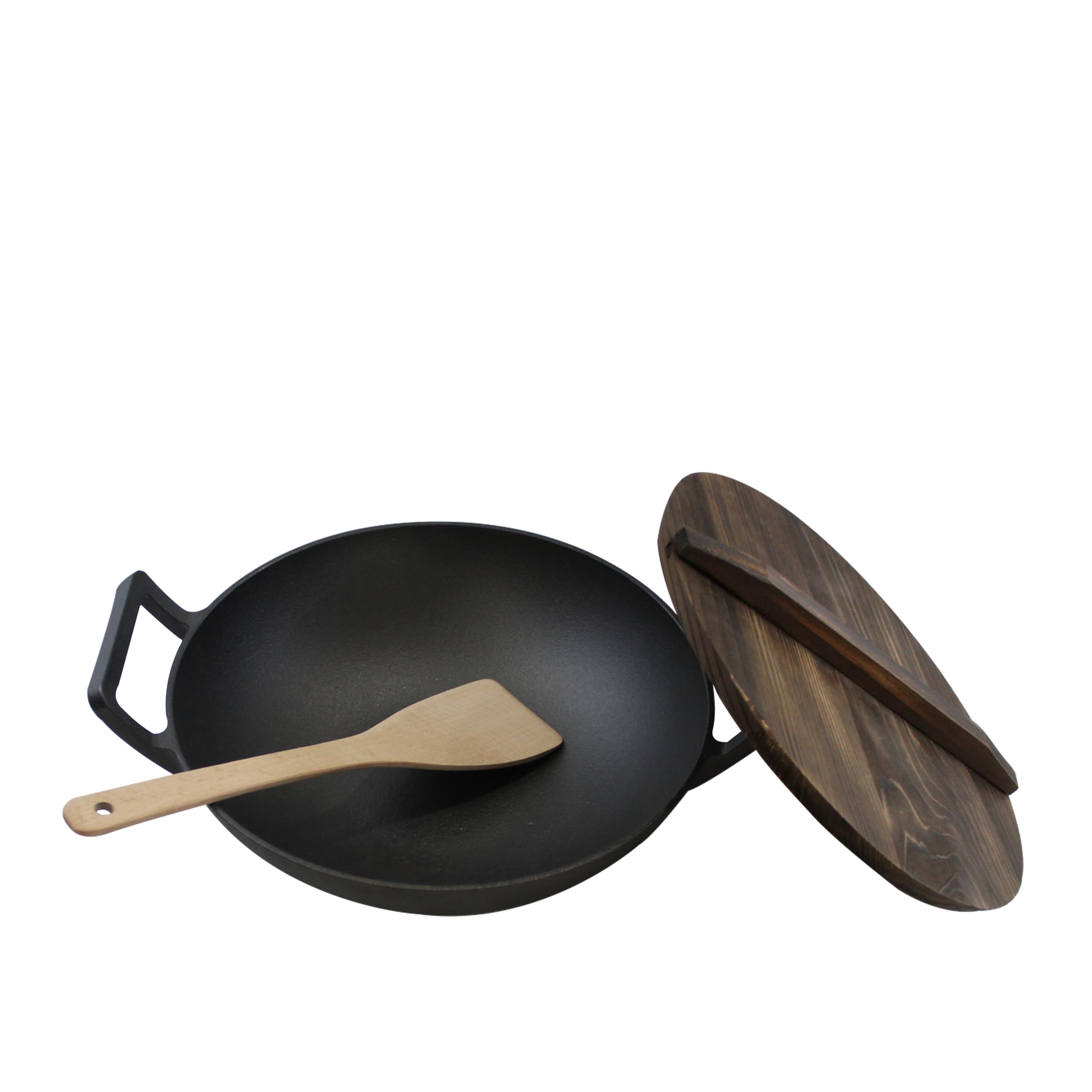 1pcs 14.5in Multi-Function Cast Iron Pan, Cast Iron Stock Pot, Frying Pan With wooden lid and wooden shovel for Outdoor-safe Cooking, Home &amp; Restaurant Use, Essential Kitchen Cookware