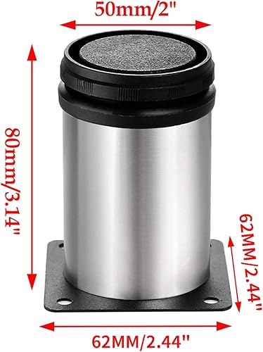 Miniatura 3 de Kyuionty Juego de 4 patas de acero inoxidable para muebles de 3 pulgadas, patas redondas ajustables de gabinete de 2 pulgadas de diámetro, patas de