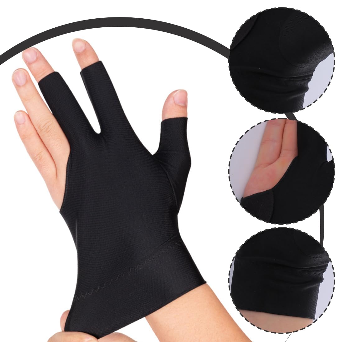 1 Pcs Guanto da esposizione a tre dita in lycra elastico utilizzato per il tiro a biliardo e gli sport da biliardo indossati dalla mano sinistra