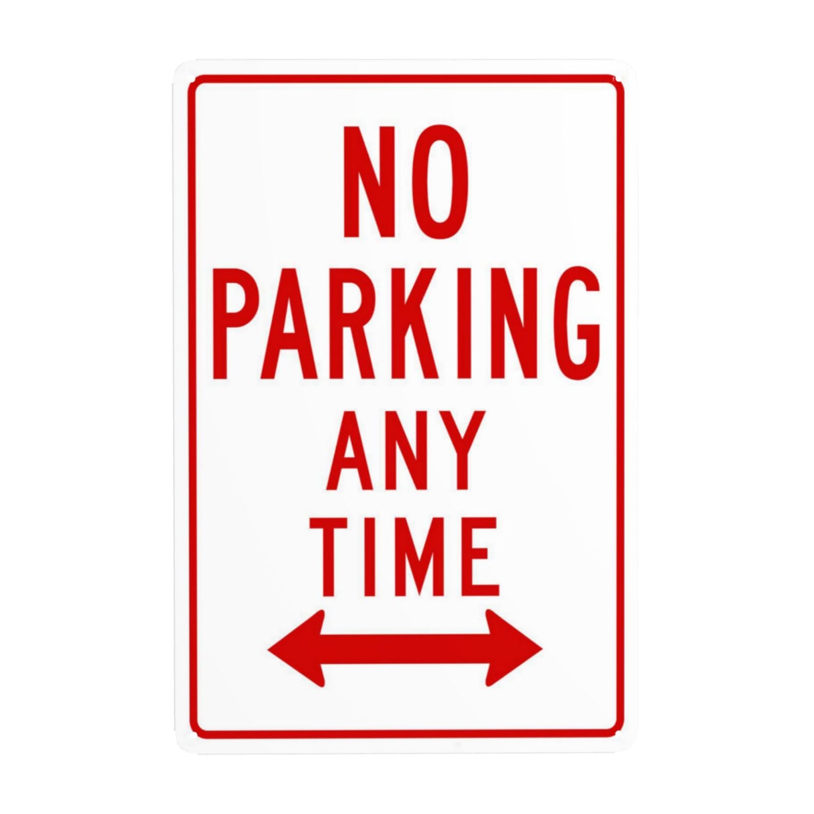SMAZDFXX No Parking Any Time With Bidirectional Arrows Metal Warning Signs, Cautions Security Tin Sign, Safety Posted Signs for Street Business Wall Decor 8"x12"