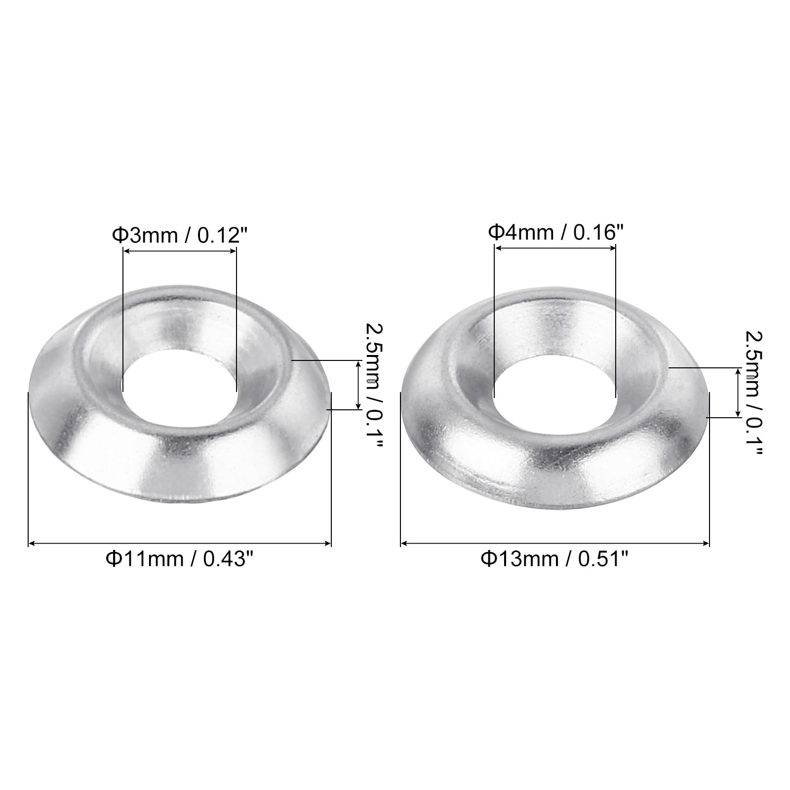 uxcell 400Pcs 304 Stainless Steel Cup Washer Countersunk, #6/#8 Countersunk Finish Washers for Screw Bolt