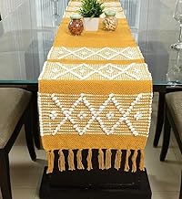 POSHREYA Cotton Table Runner for 4 6 Seater Dining Table|Centre Table|Living Room|Table Decor(14*72 INCHES)|Yellow D|PSTR 022