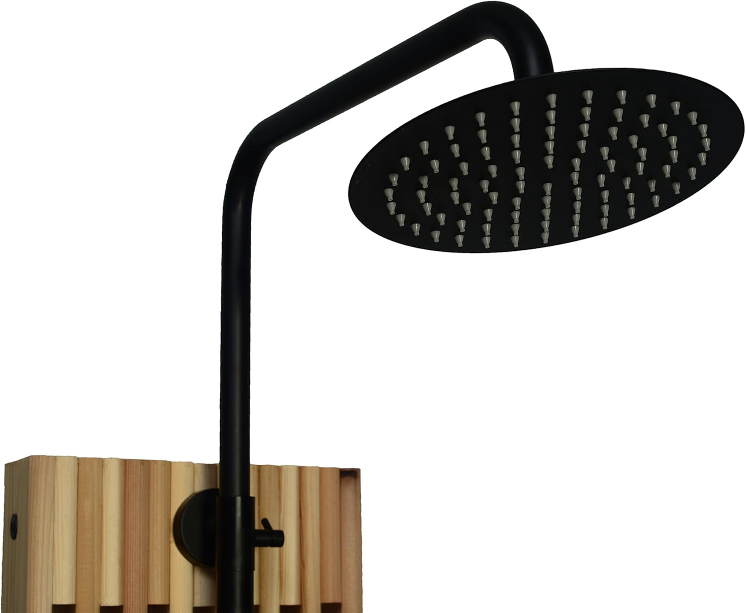 ALEKO Cascade Outdoor Shower – Western Red Cedar with Matte Black Stainless-Steel Fixture – Fast 15-Minute Assembly – Garden Hose or Hot/Cold Plumbing – Freestanding or Anchor-Mount Design