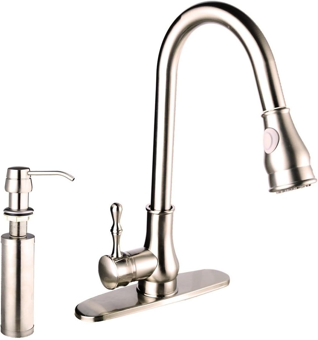 HPD 16" Kitchen Sink Faucet Brushed Nickel PullOut Spray Swivel Spout