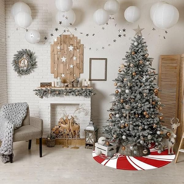 36 Inch Red Swirl Christmas Tree Skirt Sweet Candy Cane Red and White Ornaments Home Party Decoration by Kapyiupo - Image 2