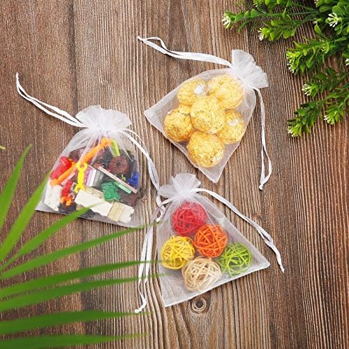 ENNIYU 100 Pack Organza Bags, 10X15CM White Small Gift Bags Wedding Party Favor Bags with Drawstring, Premium Jewellery Pouches Medium