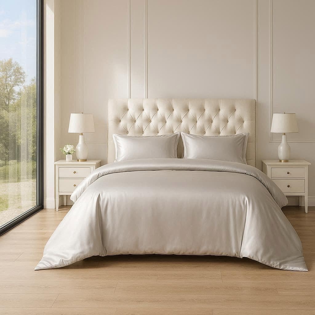 4-Piece Duvet Cover Set 100% Egyptian Cotton Luxury Bedding Includes 1 Duvet Cover with Zipper Closure, 1 Flat Sheet and 2 Pillowcases (Beige, King)