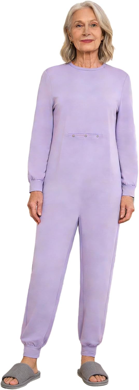 Loyan Women Anti-strip Jumpsuit Adaptive Dementia Clothing | Feeding Tube Access,long Sleeve Jogging Pants,rompers,special Needs,alzheimers,round Neck,nursing,friendly Clothes