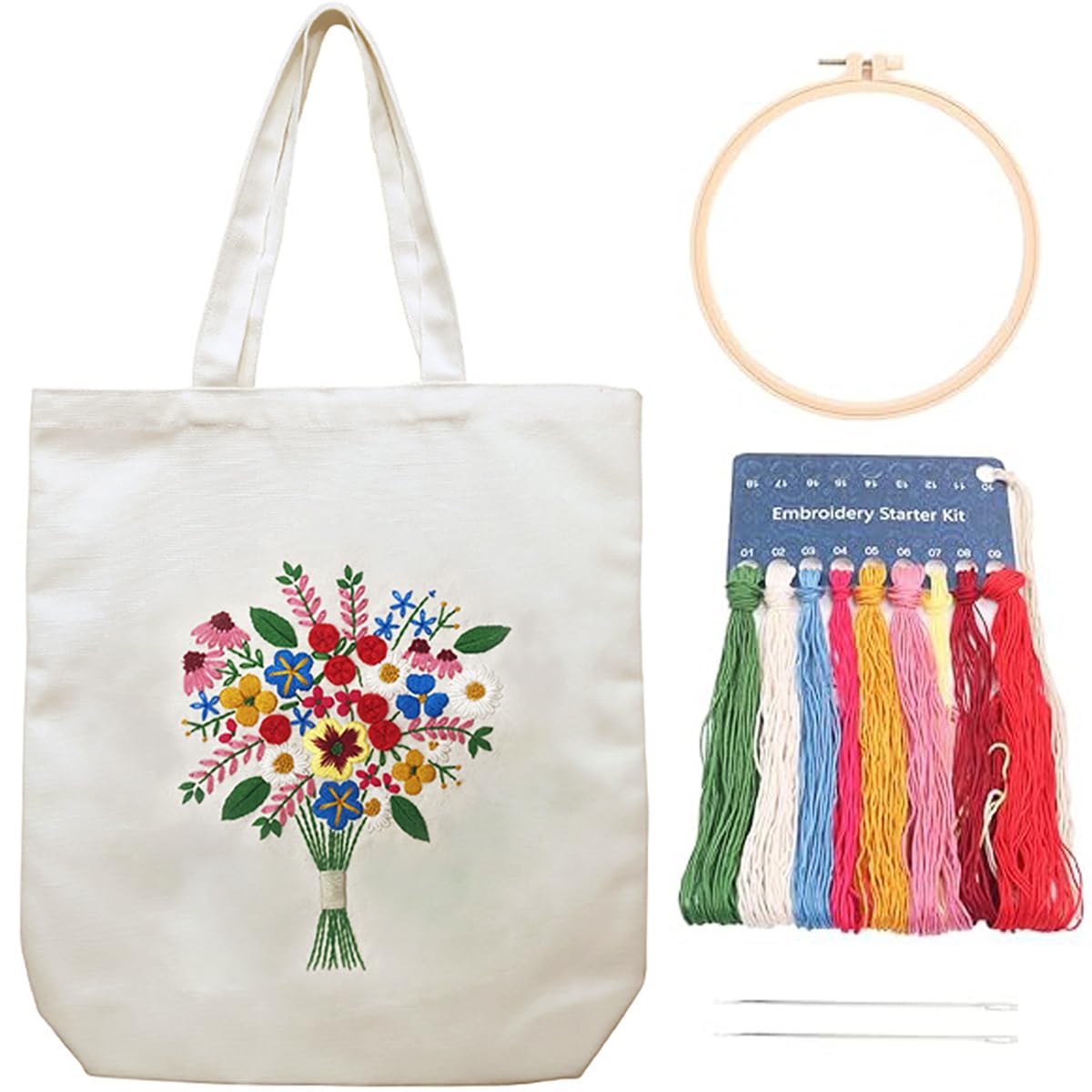 Kit Punto Croce Per Principianti - 6 Motivi + 12 Fili + Cerchi 9cm Per Bambini E Adulti