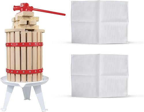 Prensa de vino de frutas de 1.6 galones con 2 bolsas de filtro, trituradora de manzanas, uvas y bayas 100% natural, máquina manual para hacer jugos