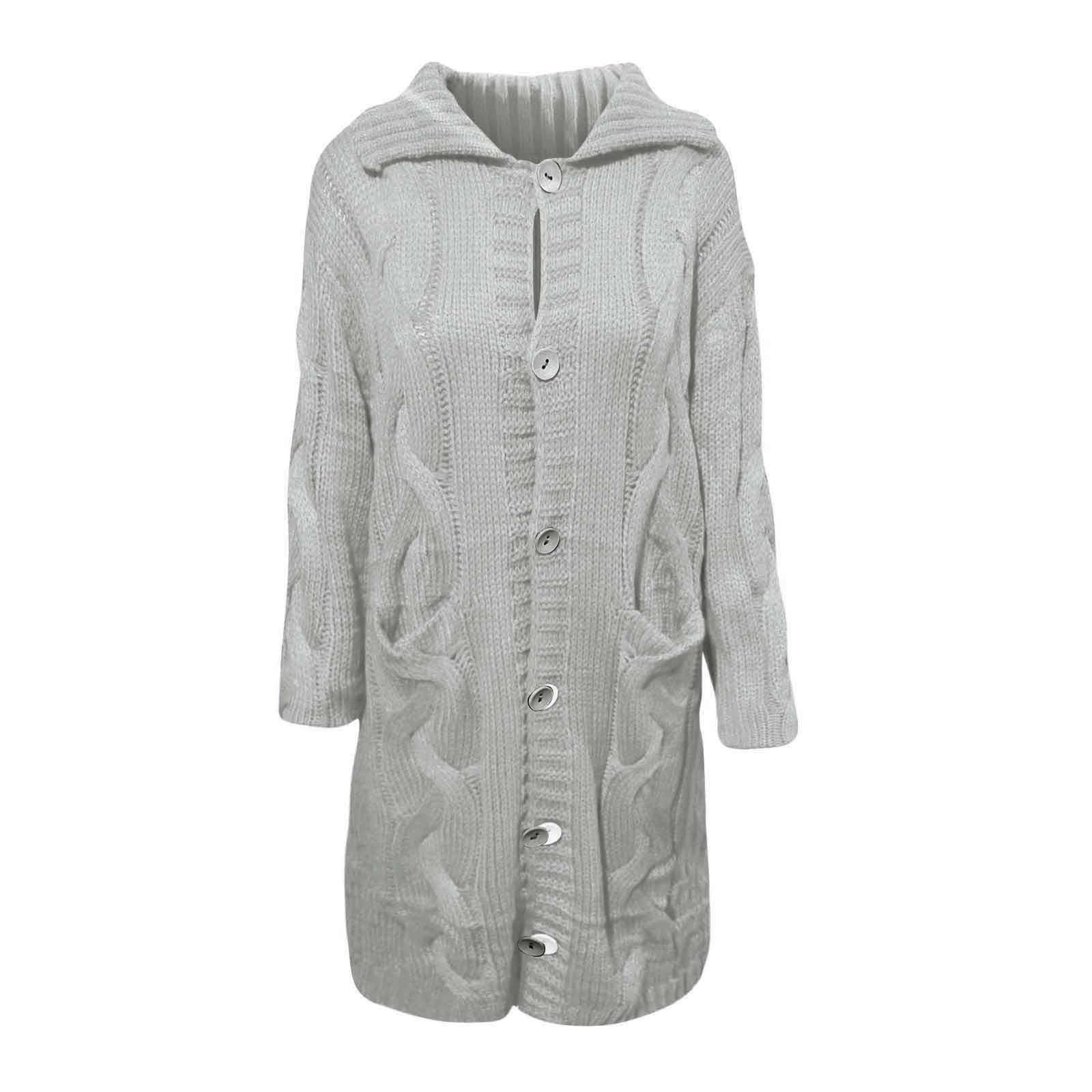 Générique Gilets Femme Pulls Femme - Long Manteau Boutonné Taille Unique s Manches Cardigan Capuche Pull Poche Manteau