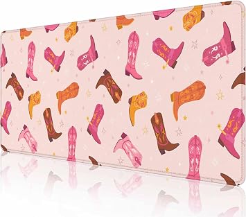 Gaming Mouse Pad, XXL Extended Computer Keyboard Long Mouse Mat, Large Desk Pad for Office Laptop, Non-Slip Rubber Base with Stitched Edge Mousepad, 31.5X11.8 inch Cowgirl Boots Pattern
