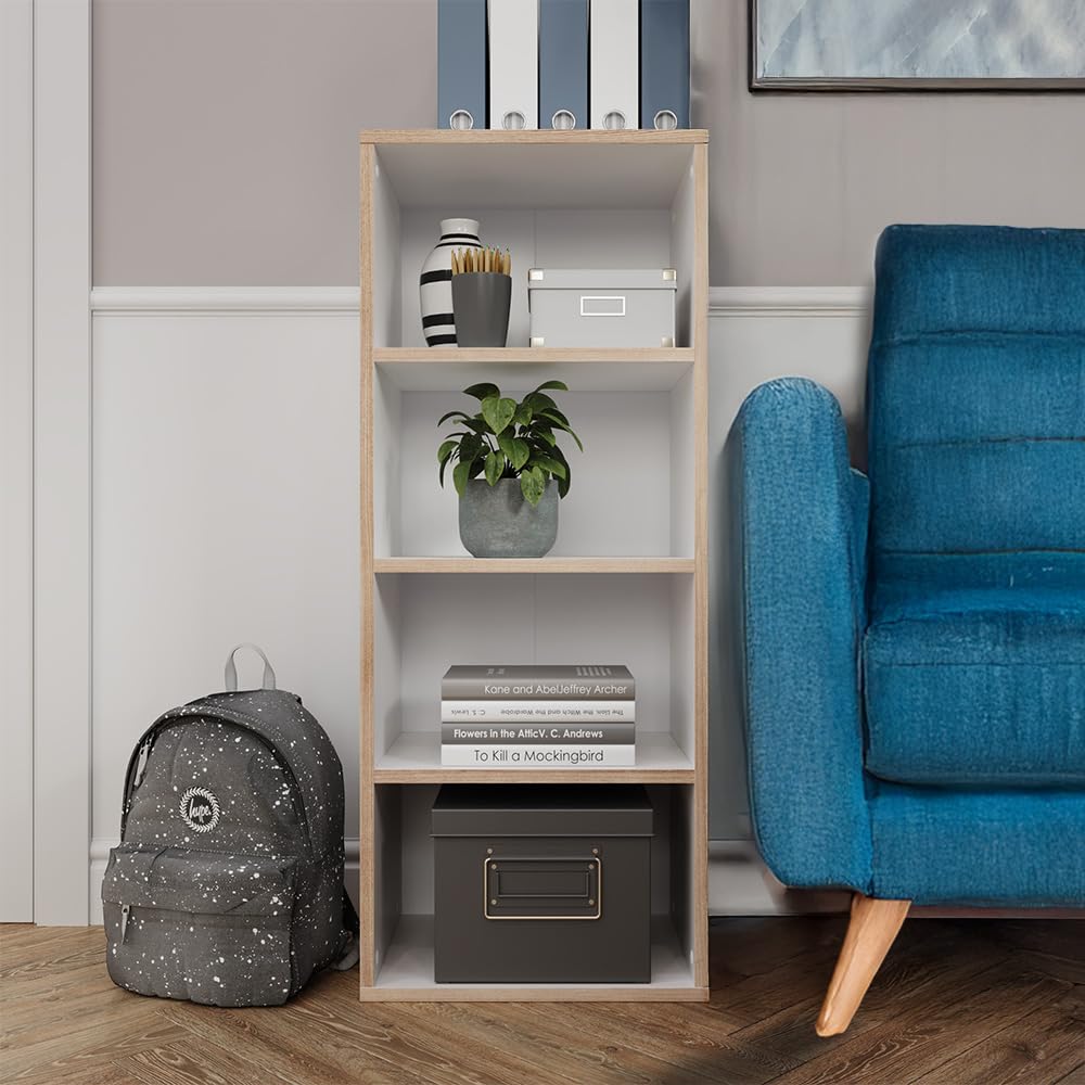 Vicco Bibliothèque Tetrix, Blanc, 40x100cm avec 4 Compartiments, Convient pour Le Rangement de Livres et d’Objets de décoration