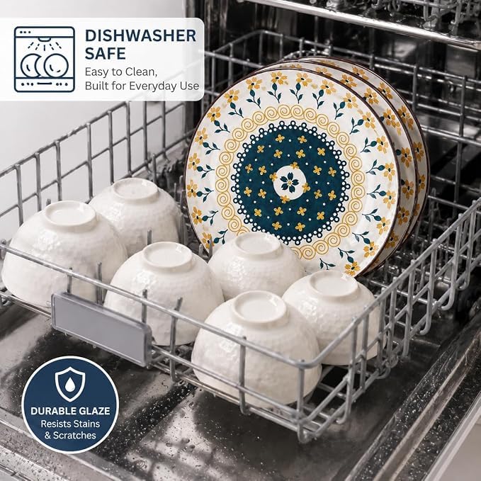 Image of Ceramic Pasta Plate, 20.4 cm Porcelain Dinner Plates, Microwave & Dishwasher Safe, Food Grade Ceramic, Deep Serving Plate for Pasta, Salad, Soup, Curry & Noodles (Multicolor Floral, PACK OF 2)