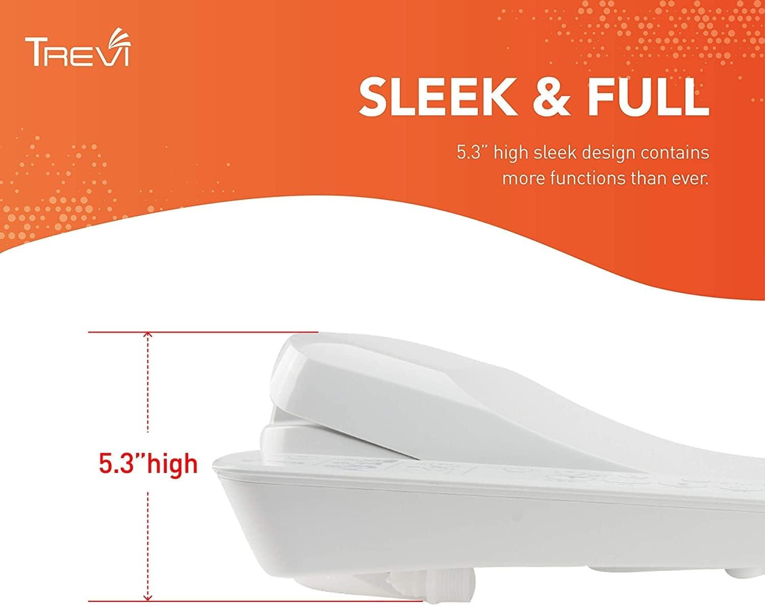 വശം view of the Trevi Bidet Toilet Seat showing its 5.3 inch high sleek design.