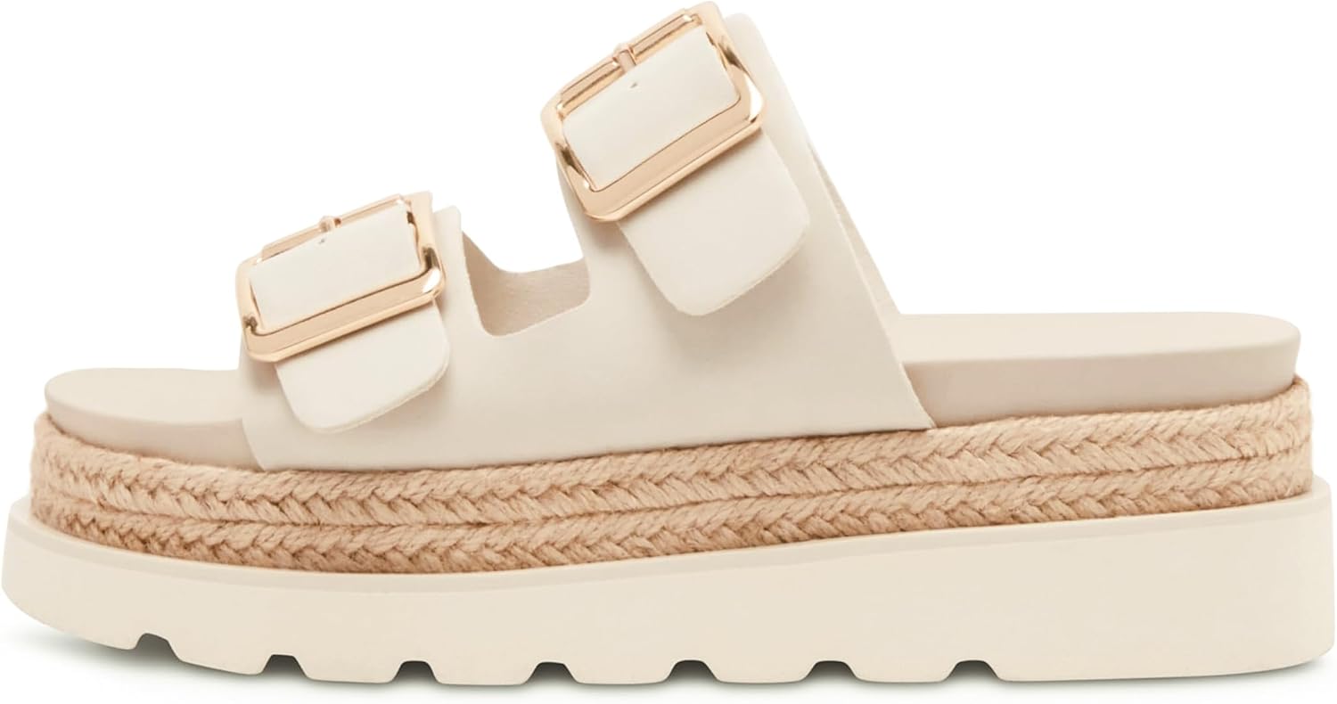 DOEYG Platform Sandals for Women Summer Beach Raffia Slide Sandals Comfortable Casual Woven Straw Sandal with Buckle