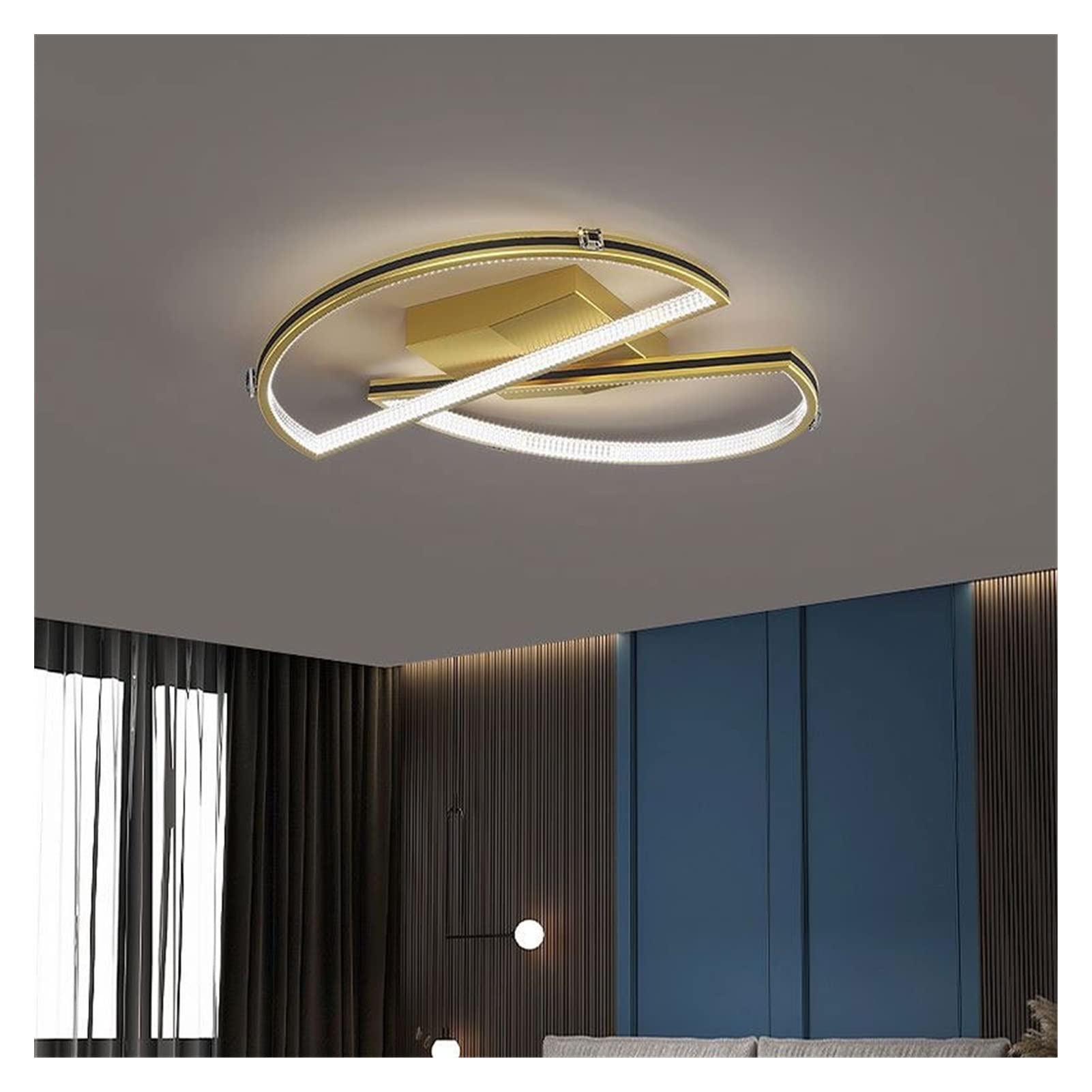 Lustre moderne à LED noir et doré pour salon et éclairage de chambre contemporain