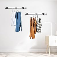 Vista 25 de Perchero de pared de 48 pulgadas, barra de ropa industrial de hierro con estante superior (tabla de madera no incluida)