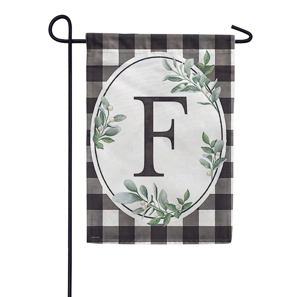 CarsonHome Accents 50054 Monogram Classic Garden Flag, Buffalo Check, Letter F