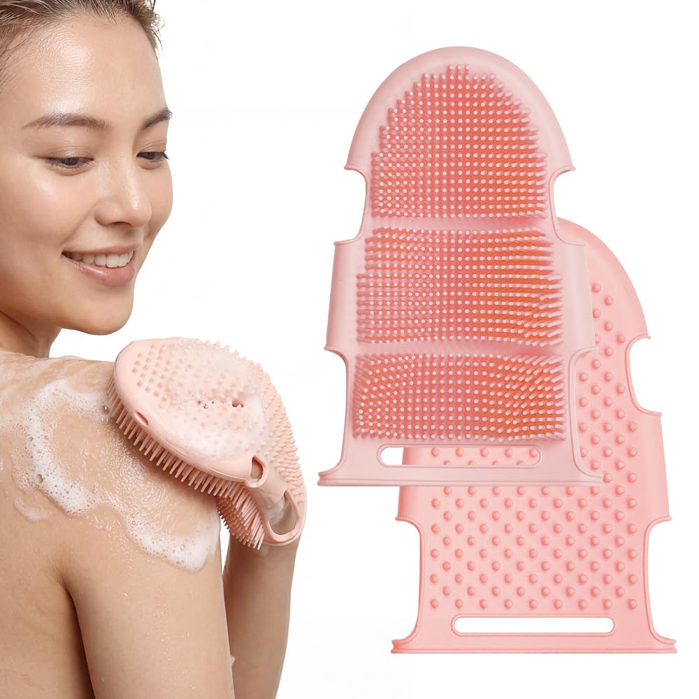 TADA Natural Beauty Dual Sided Silicone Body Scrubber, Exfoliating Shower Scrubber and Loofah Alternative for Daily Wet or Dry Use, Pink